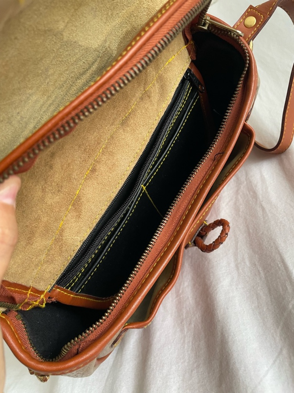 Dooney & Bourke Vintage Crossbody Saddle Bag in Taupe and Cognac - Picture 9 of 9